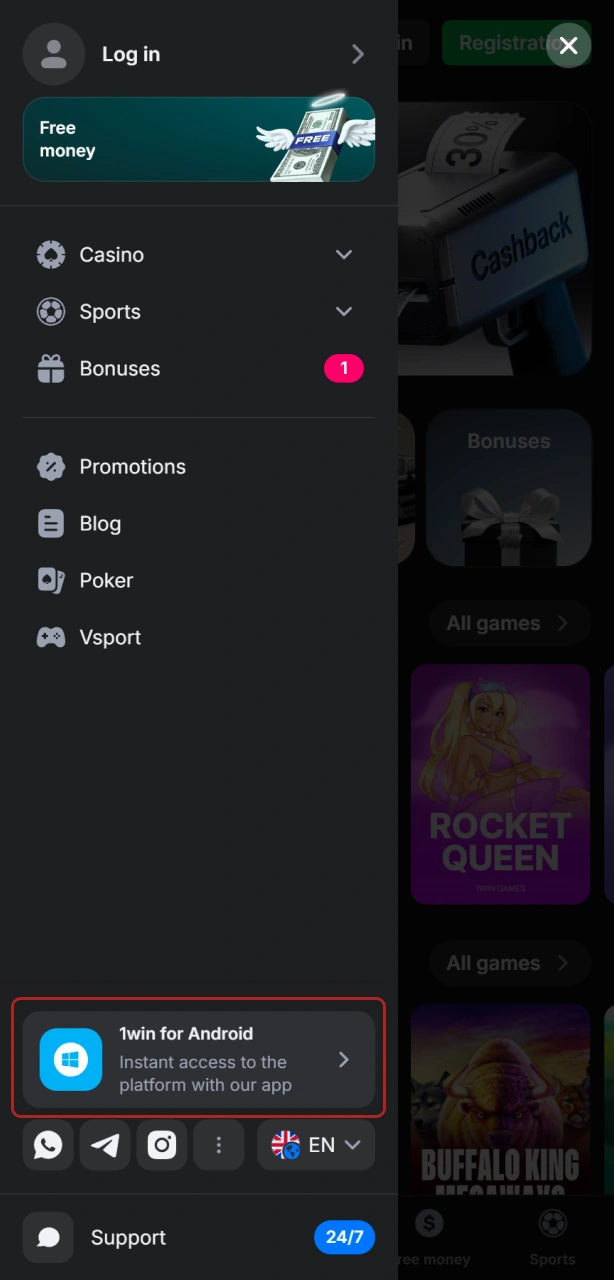 Tap on the Install button to begin your 1win Android download.