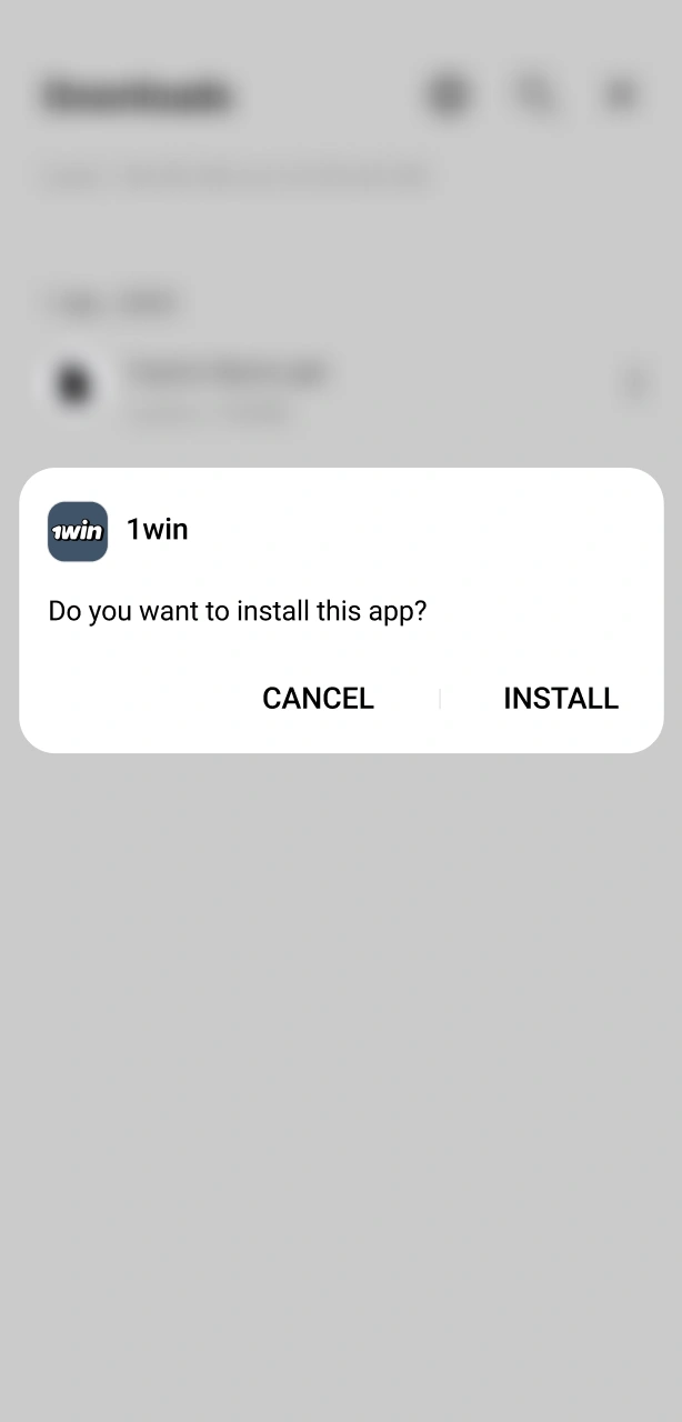 Select Install to complete the 1win App setup on your device.
