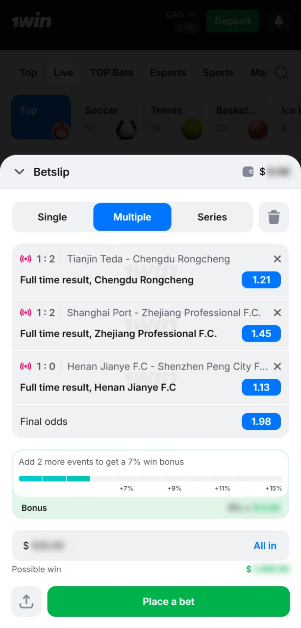 Enter the amount in your digital bet slip and tap Place Bet to confirm.
