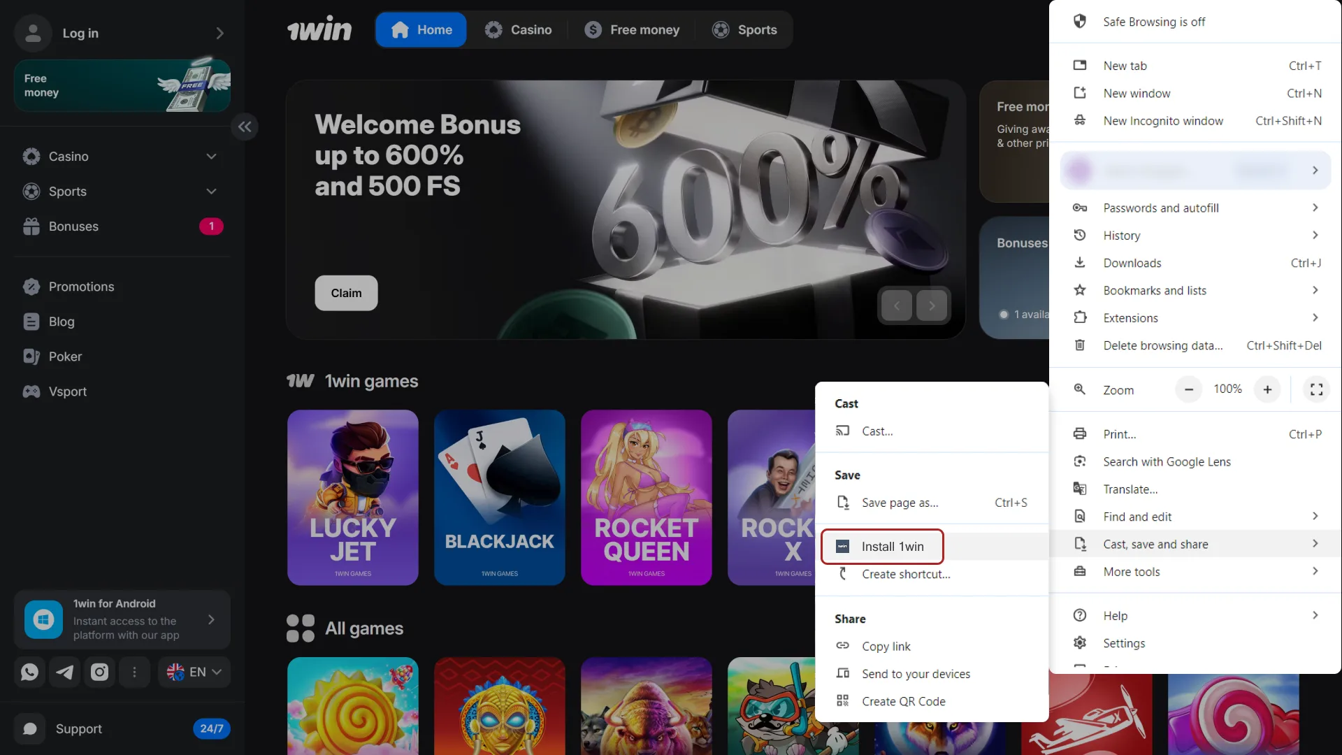 Open the 1win App setup box and choose your installation folder.