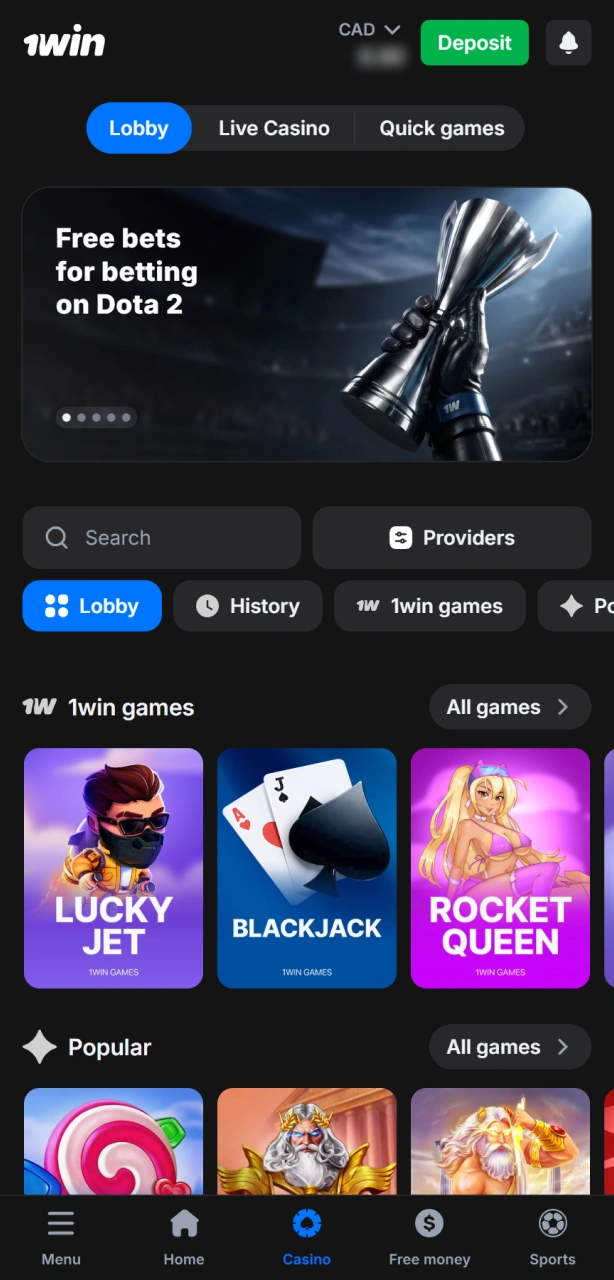 Open the casino section and browse the library to pick your favorite game at 1win.