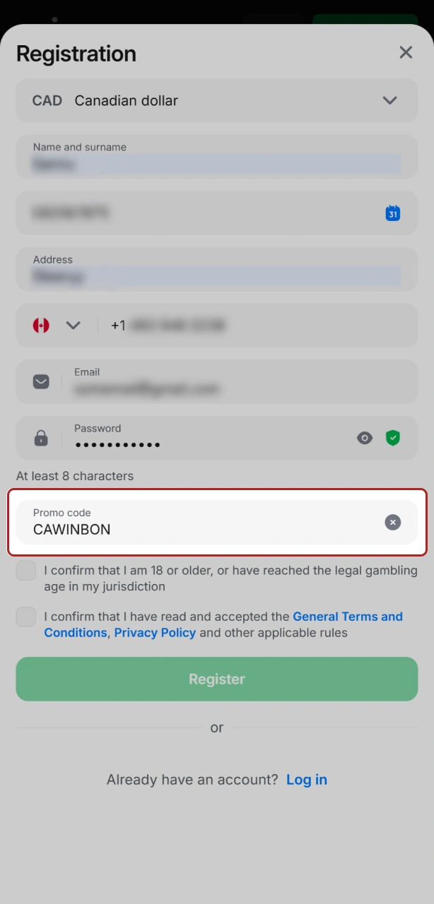Enter the promo code CAWINBON to unlock your exclusive welcome bonus.
