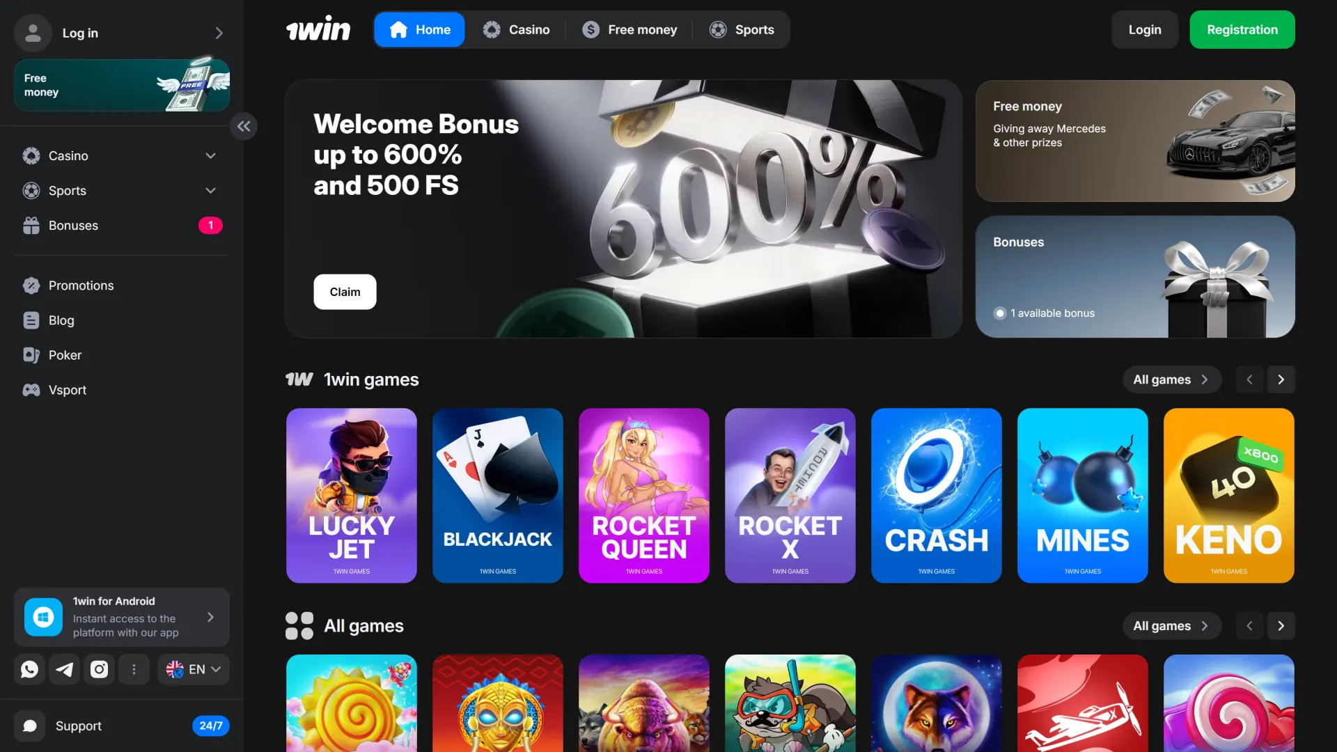 Explore the 1win website to find top events and games.
