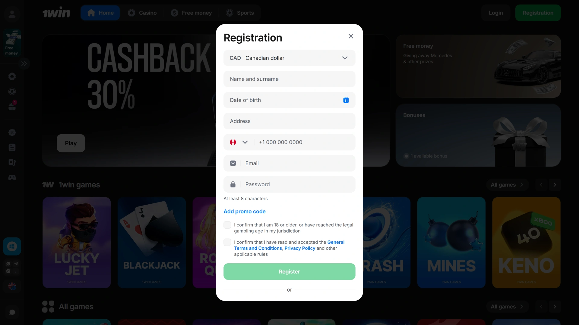 Complete your 1win registration in Canada to unlock all platform features.